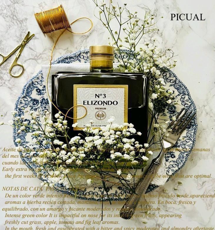 Масло оливковое первого холодного отжима №3 Элизондо Премиум Пикуаль (оливки Пикуаль раннего урожая) ELIZONDO, 200мл / Испания