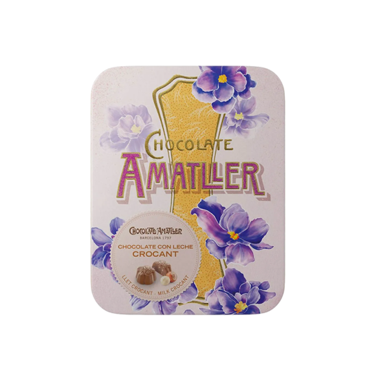 Конфеты из молочного шоколада  с пралиновой начинкой в жестяной банке