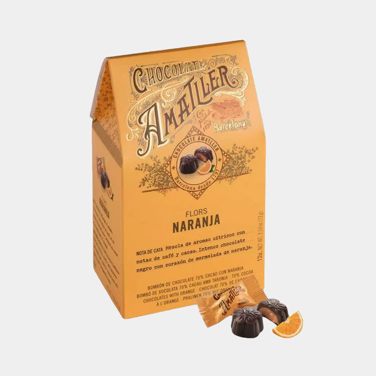 Конфеты в тёмном шоколаде 70% с апельсиновой начинкой