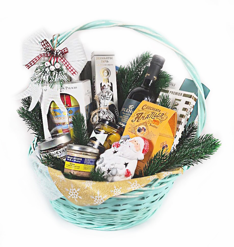 Новогодняя продуктовая корзина "Снег и шоколад"