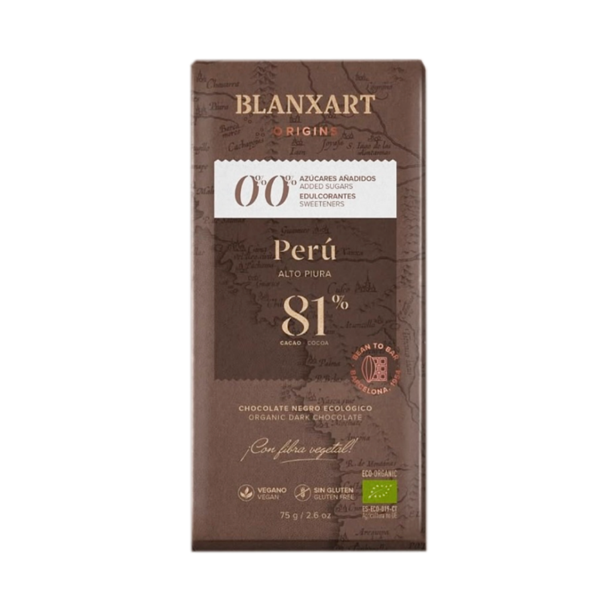 Органический плантационный шоколад Перу 81% без сахара 75 г