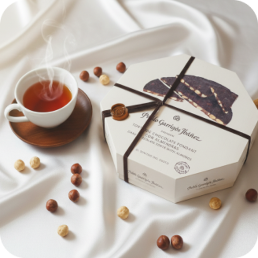 Шоколадный туррон круглый в деревянной коробке  (арт. PRTO03)