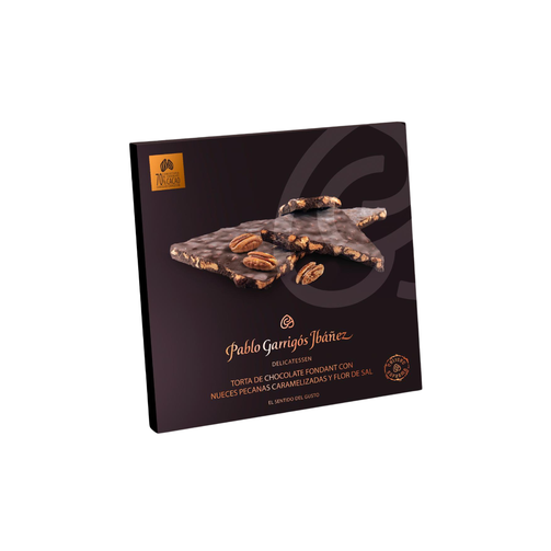 Туррон круглый из темного шоколада c карамелизированным орехом Пекан и цветком соли  (арт. DETO06)